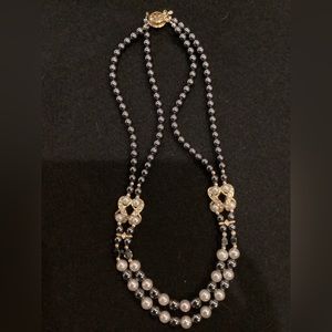 Nakar Mallorca black and ivory pearl double strand necklace